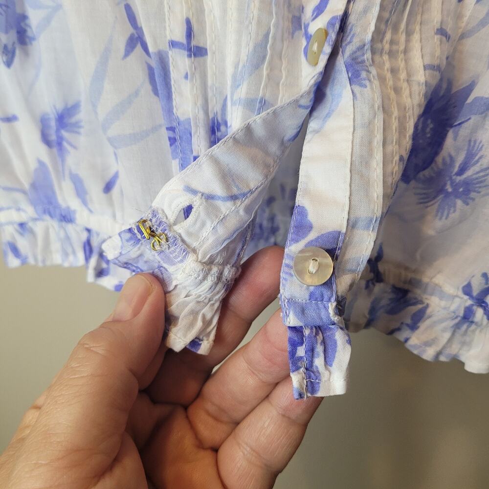 Love Shack Fancy Cotton Floral Blue White ButtonUp Cropped Nora Top XS Boho Chic - Picture 6 of 14